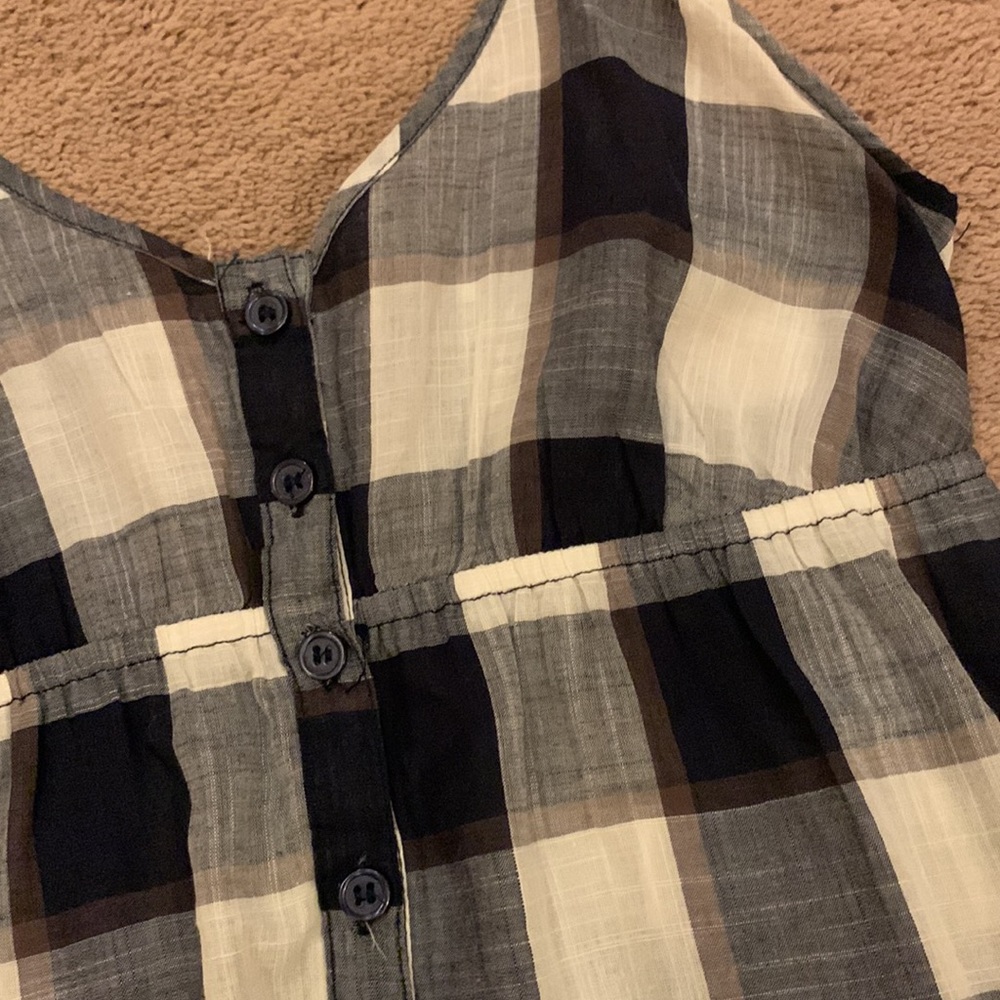 FOREVER 21 Brown Black Cream Plaid Ruffle Tank Top, size M - Picture 3 of 6